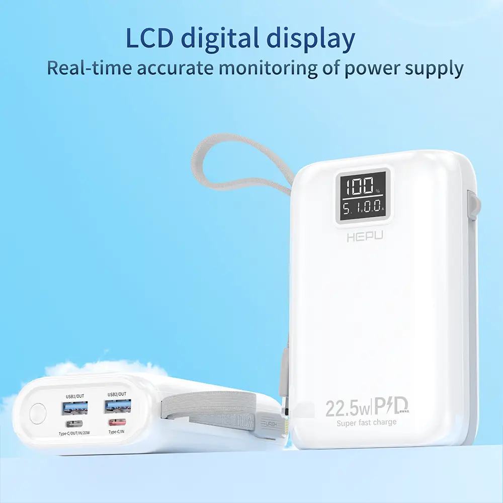 Hepu Mini Powerbank 20000mAh HP-A02 Blanc - 22,5W Charge Super Rapide