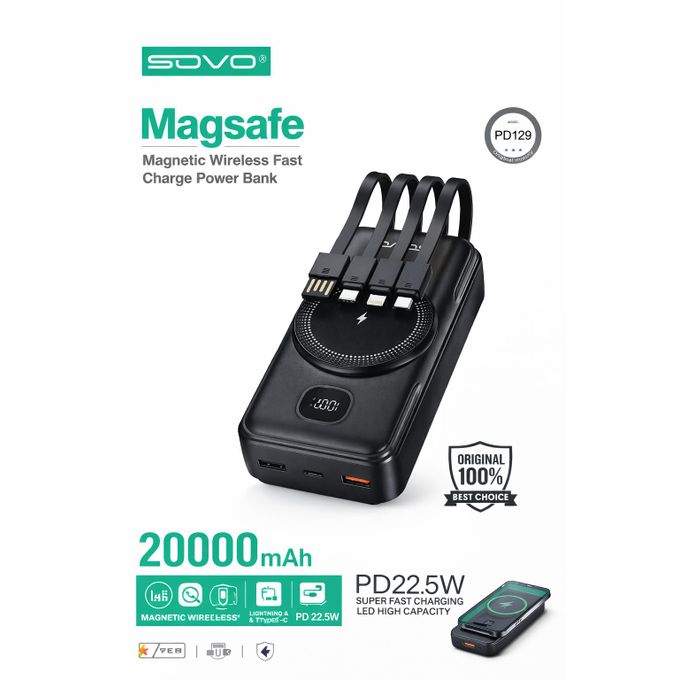 SOVO Magnetic Powerbank PD-129 20000mAh Noir - MagSafe 22,5W